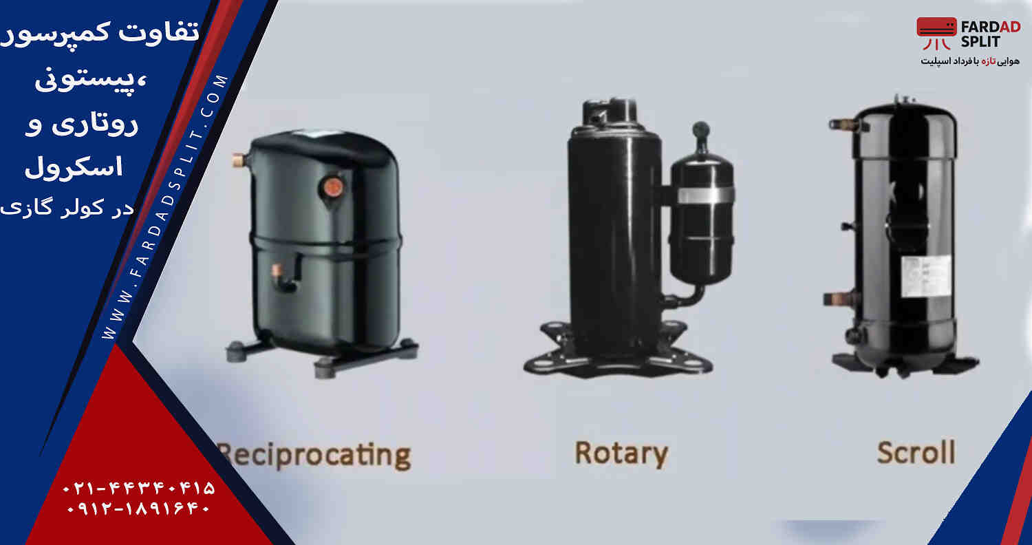 تفاوت کمپرسور پیستونی،روتاری و اسکرول در کولر گازی